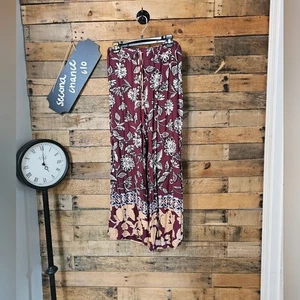 Angie Women's Boho Floral Wide Leg High Waisted Pull On Pants Size L - Picture 1 of 13