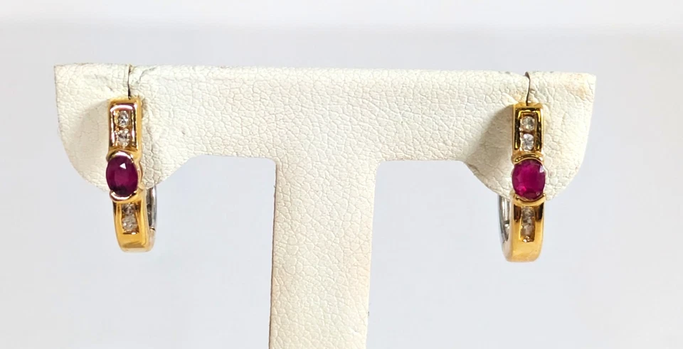 14K Gold Two-Tone Diamond & Ruby Earrings - Image 1 of 4