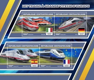 Central Africa - 2017 European Speed Trains - 4 Stamp Sheet - CA17313a - Picture 1 of 1