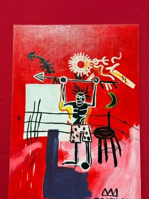 Jean-Michel Basquiat(手工制作)密封丙烯酸涂料木质尺寸12.99x9.05 — 第 1/4 张图片