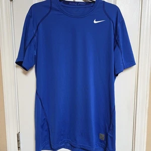 Nike Pro Shirt Mens Large Fitted Compression Blue Short Sleeve Workout Gym - Picture 1 of 5
