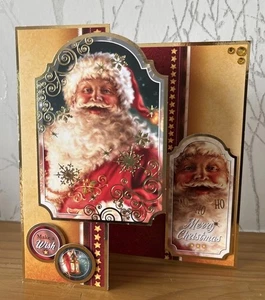 Handmade 7"x5" Father Christmas Fold Back Card "Make a Wish, Merry Christmas" - Picture 1 of 6