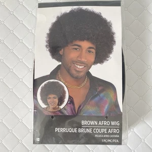 Amscan Brown Afro 70s Perm Disco Hippie Halloween Accessory Adult Wig 840344 - Picture 1 of 6