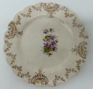 Sterling Vintage China 6¼" Decorative Plate~USED~Gold Trim~Purple Floral Design - Picture 1 of 10