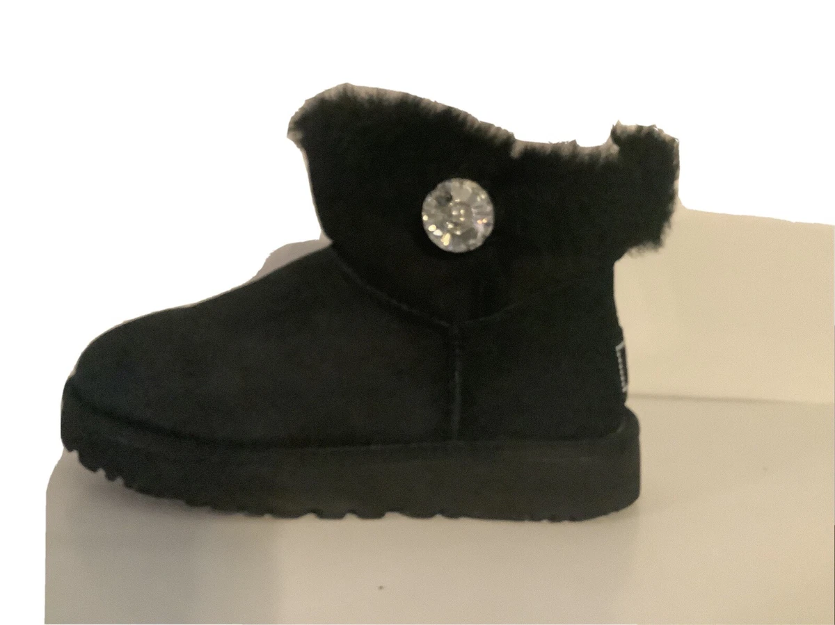 新品 UGG Mini Bailey Button Bling ブラック 25 UGG BAILEY BUTTON BLING BLACK SWAROVSKI CRYSTAL BOOTS US 5 / EU 36