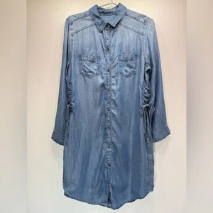 Chico’s Denim Chambray Button Front Shirt Dress with Lace Up Sides Western - Picture 1 of 7