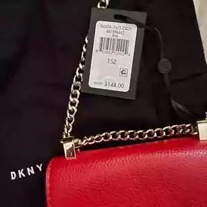 NWT DKNY Elissa Red Leather North South Crossbody Bag Gold Charm Logo - Picture 1 of 4