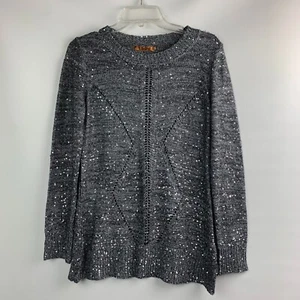 Belldini Sweater Knit Black Gray Multi Sequin Design Round Neck Long Sleeve Sz L - Picture 1 of 7