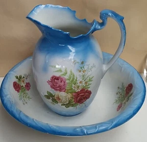 Antique J&G Meakin Rose Bouquet Pitcher & Wash Basin Set 1912-29 Made in England - Picture 1 of 24