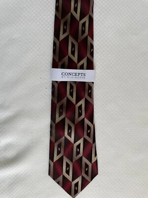 Новый с Ярлыками Concepts Claiborne ручной работы геометрический красный серебристый серый шелковый галстук - Изображение 1 из 3