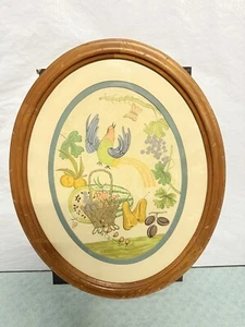 Vintage Chromolithographie Paradiesvogel mit Obst gerahmt Volkskunst 23"x18" Rahmen - Bild 1 von 14