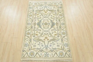 Oushak Carpet 3’2” x 5′ Ivory Wool Traditional Hand-Knotted Oriental Rug - Picture 1 of 11