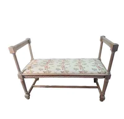 De colección Neoclásico Tallado Blanco Lavado Roble Italiano Ventana Alta, Banco de Entrada 47"" Foto 1 de 4