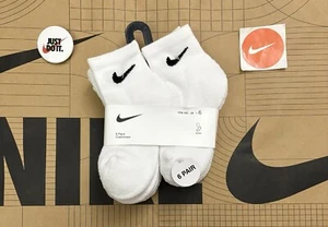 Nike Cushioned ankle socks 6 PAIRS white Boy's XS Shoe Size 10C-3Y NWT - Picture 1 of 11