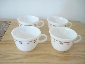 Four Vintage Corning Ware BURGUNDY Rose Flowers Coffee Tea Cups Pristine - Picture 1 of 5