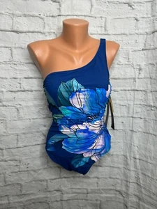 Gottex Classic Summer in Capri One Shoulder One Piece Swimsuit 8 NWT Blue Floral - Picture 1 of 3
