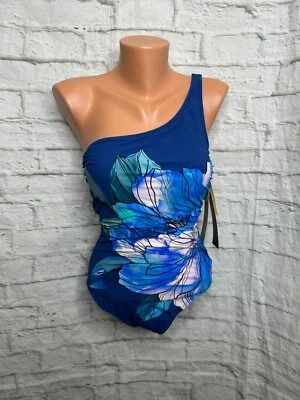 Gottex Clásico Verano en Capri Un Hombro Una Pieza Traje de Baño 8 Nuevo con Etiquetas Azul Floral Foto 1 de 3