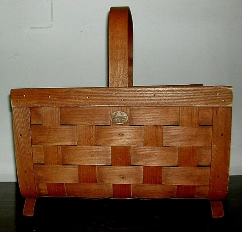 Large Vintage PETERBORO FIRESIDE BASKET Split Oak Slats 17"L x 17½"H x 9"D EVC Cover