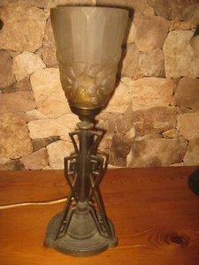 ANTIQUE PURE ART DECO ART GLASS PATE DE VERRE DESK TABLE LIGHT BRONZE LAMP 1930s - Picture 1 of 5