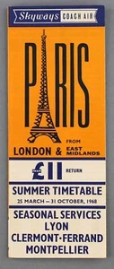 SKYWAYS COACH AIR PARIS AIRLINE TIMETABLE SUMMER 1968 SKY WAYS - Picture 1 of 3