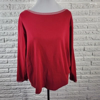 Top para mujer Liz Claiborne Elisabeth 1X Plus tejido manga larga rojo informal algodón Foto 1 de 4