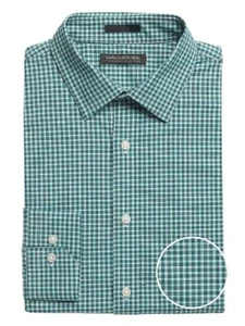 Banana Republic Men's Green and Black Slim-Fit Tech-Stretch Cotton Shirt Size M - Picture 1 of 1