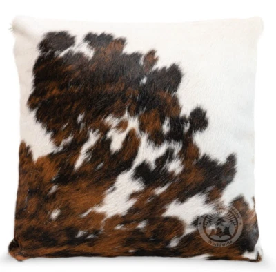 Tricolor Cowhide Pillowcase - Real Leather Cushion Pillow Cover - Image 1 of 4