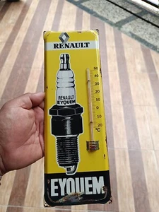 Vintage THERMOMETER "Eyquem" RENAULT Tin Spark plug Sign Non Porcelain - Picture 1 of 16