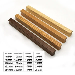 Walnut Wooden Furniture Handle Drawer Knobs Kitchen Cabinets Pulls Long Handles - Picture 1 of 28