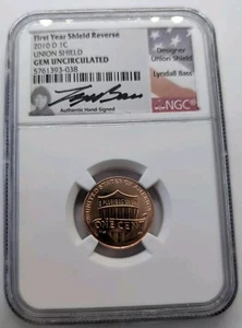 2010 - D - Union Shield Lincoln Cent Penny - NGC GEM Unc - Lyndall Bass Signature - Bild 1 von 4