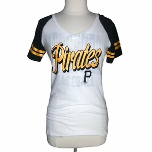 Pittsburgh Pirates Baseball MLB Womens Vneck Tshirt White Sparkle Size Medium - Picture 1 of 9