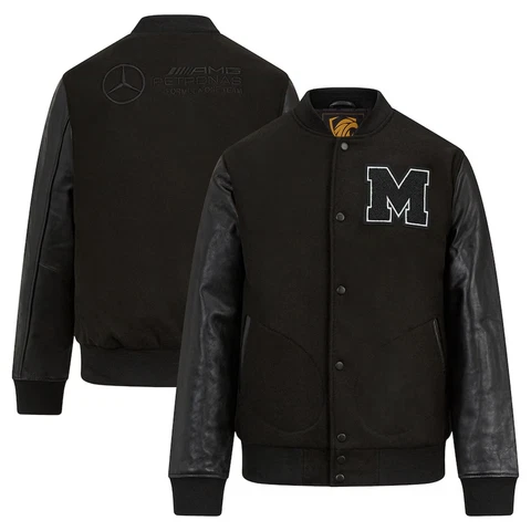Mercedes-AMG F1 Varsity Jacket in Wool Body & Genuine Leather Sleeves Free Ship Cover