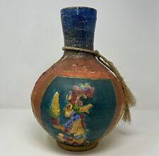 Maya Art Clay Pottery Vase Jug Hand Painted w/ Paper Mache 12 inch Tall