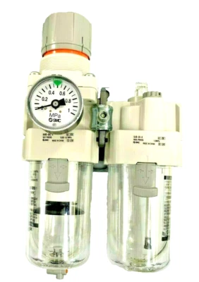 SMC AC40A-04G-A Filter Regulator + Lubricator FRL 1/2"  Manual Drain 5μm w Gauge - Image 1 of 3