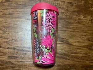 Tervis Pink Floral Tumbler With Lid Hot and Cold 16 oz Plastic Travel Cup 6.5" - Picture 1 of 6
