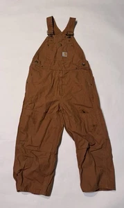 Carhartt Boys Brown Bib Overalls Double Knee Carpenter Duck Kids Cotton 8 READ - Picture 1 of 9