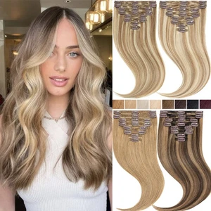 150g Double Weft Thick Clip in Remy Echthaar Extensions Full Head Clip On Hair - Bild 1 von 43