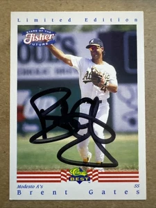 BRENT GATES 1992 Classic Fisher Nuts #9 Autographed SIGNED Card OAKLAND A'S - Picture 1 of 2