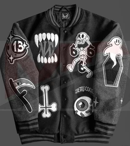 Chaqueta Universitaria Esqueleto Para Hombre Negra Bombardero Ropa de Calle Gótico Hip Hop Estilo Abrigo - Imagen 1 de 8