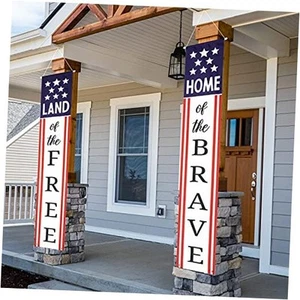 4th of July Decorations Outdoor Banners Home of the Brave Front Door Porch - Picture 1 of 8