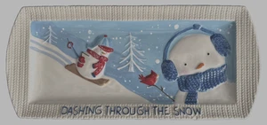 St Nicholas Square Let It Snow Platter Snowman 13x6in Ceramic Tray Holiday - Picture 1 of 7