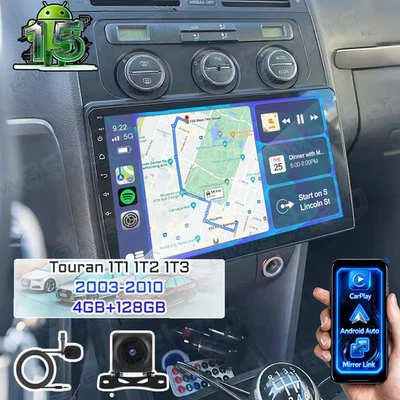 4+128GB Für VW Touran 1T1 1T2 1T3 2003-2010 Android15 Autoradio GPS CarPlay +KAM - Bild 1 von 4