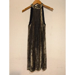 Vestido Banana Republic Talla 2 Dorado Negro Plisado Sin Mangas Halter Fiesta Cóctel - Imagen 1 de 4
