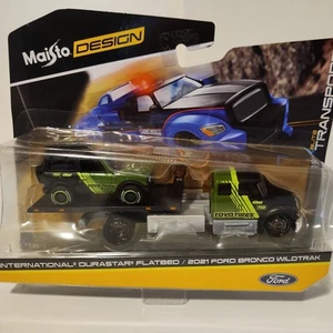 Maisto Design International Flatbed/2021 Ford Bronco WildTrak Transports 1:64 - Picture 1 of 1
