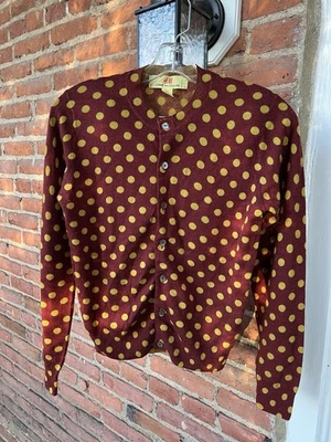 Comme des Garcons H&M Women Cardigan Polka Dot, Burgundy, Size S - Image 1 of 4