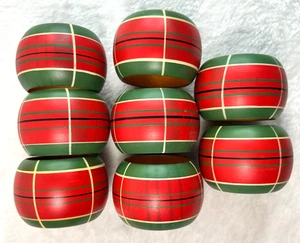 Weihnachten Serviettenringe rot grün kariert Holz 8er Set x1 - Bild 1 von 4