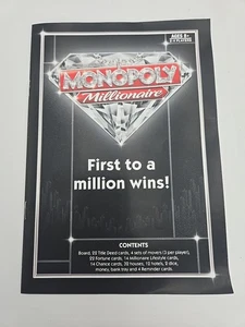 Monopoly Millionaire Gioco da Tavolo Hasbro 2012 REGOLE SOLO MANUALE Ricambio - Foto 1 di 3