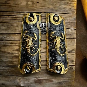 1911 45 38 Super Scorpion Gold Gun Pistol Grip Cachas Chapeado De Oro 24K Screws - Picture 1 of 1