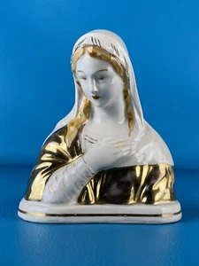 Statua In Ceramica Italiana Anni ‘50 Figura Madonna Con Velo Dorato - Foto 1 di 9