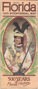 Seminole Chief Billy Bowlegs FLORIDA Official Highway Road Map 1976B Tallahassee - Picture 1 of 5